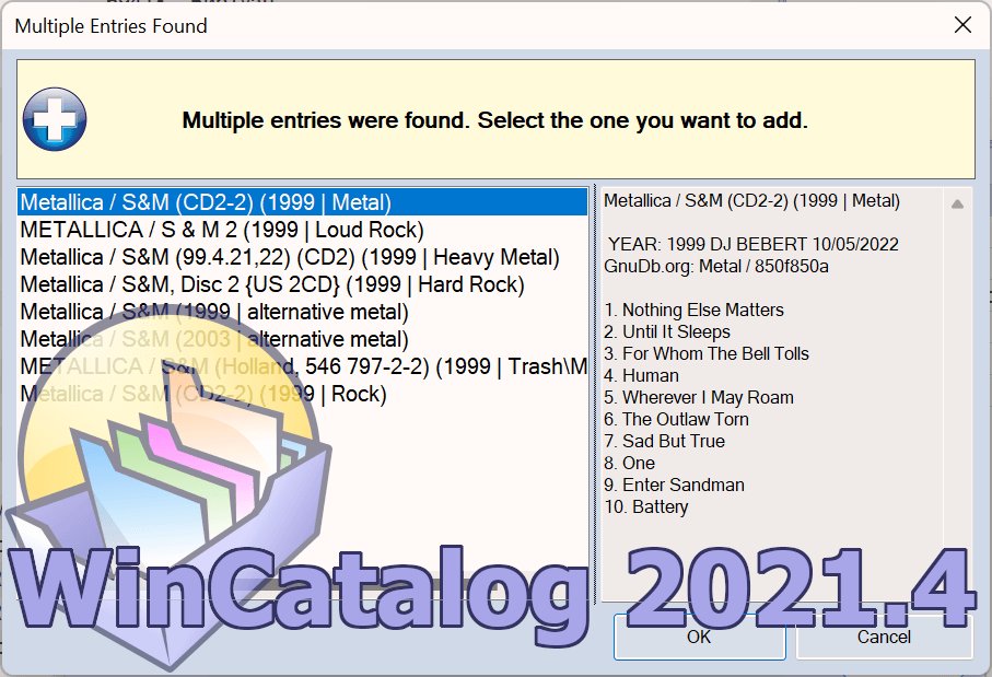 WinCatalog 2021.4 Multiple Entries Were Found in GnuDb.org